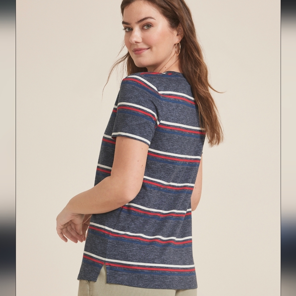 [NWT] Mauirces 24/7 Dawson Americana Striped Crew Neck Tee Blue Red M - Picture 2 of 9